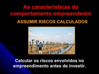 As características do comportamento empreendedor ASSUMIR RISCOS CALCULADOS Calcular os riscos envolvidos no empreendimento antes de investir. 