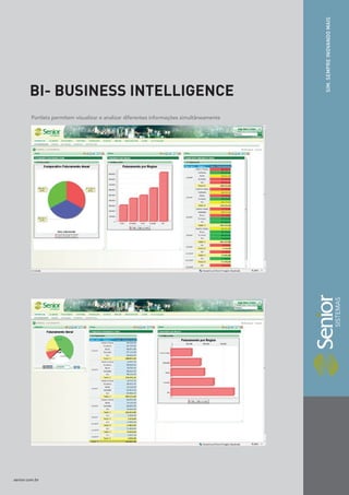 SIM. SEMPRE INOVANDO MAIS
        BI- BUSINESS INTELLIGENCE
         Portlets permitem visualizar e analizar diferentes informações simultâneamente




senior.com.br
 