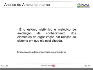 Análise do Ambiente Interno É o esforço sistêmico e metódico de ampliação de conhecimento dos elementos da organização em relação ao sistema em que ela está situada.  Em busca do autoconhecimento organizacional 
