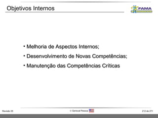 Objetivos Internos Melhoria de Aspectos Internos; Desenvolvimento de Novas Competências; Manutenção das Competências Críticas 