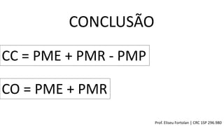 CONCLUSÃO
CC = PME + PMR - PMP
CO = PME + PMR
Prof. Eliseu Fortolan │ CRC 1SP 296.980
 