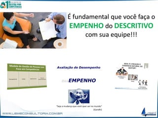 É fundamental que você faça o
EMPENHO do DESCRITIVO
com sua equipe!!!
 