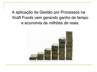 A aplicação da Gestão por Processos na Kraft Foods vem gerando ganho de tempo e economia de milhões de reais. 