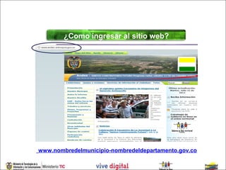 ¿Como ingresar al sitio web?




www.nombredelmunicipio-nombredeldepartamento.gov.co
 