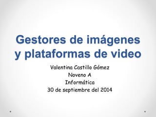 Gestores de imágenes 
y plataformas de video 
Valentina Castillo Gómez 
Noveno A 
Informática 
30 de septiembre del 2014 
 