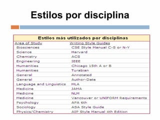 Estilos por disciplina
 
