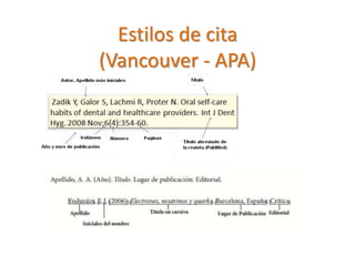Estilos de cita
(Vancouver - APA)
 