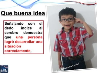 Que buena idea
Señalando con el
dedo índice al
cerebro demuestra
que una persona
logró desarrollar una
situación
correctamente.
 