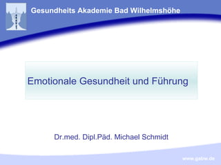 Emotionale Gesundheit und Führung Dr.med. Dipl.Päd. Michael Schmidt Emotionale Gesundheit und Führung Gesundheits Akademie Bad Wilhelmshöhe 