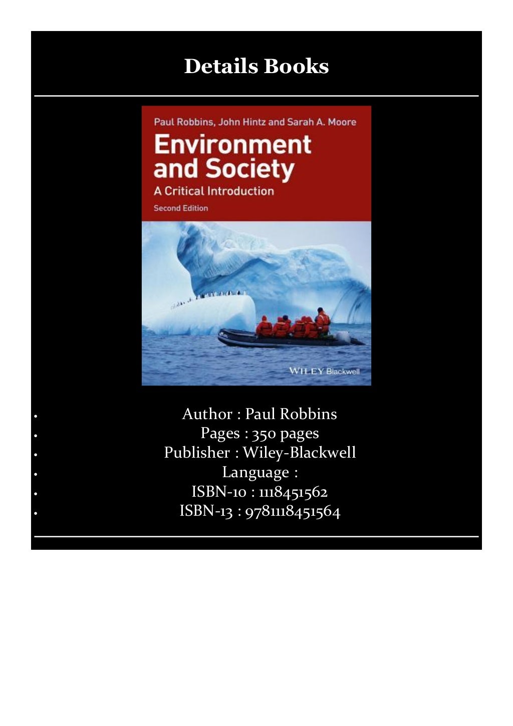 (Get!!!) Environment and Society: A Critical Introduction. Paul Robbi…