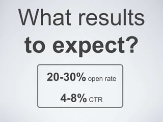 OpenRate<br />indicates how many people open your email<br />open rate is important, but not accurate<br />you should expe...