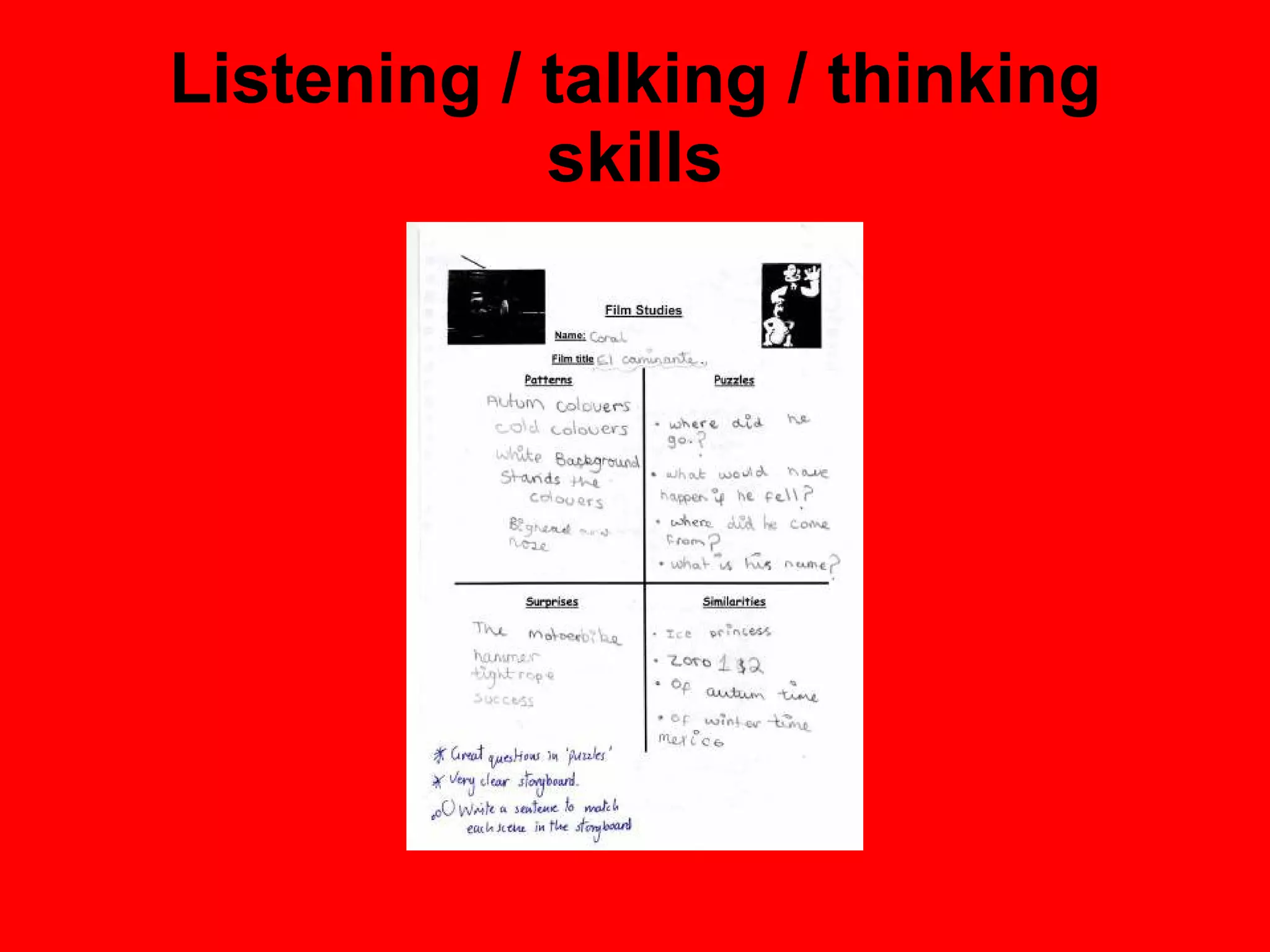 Listening / talking / thinking skills 