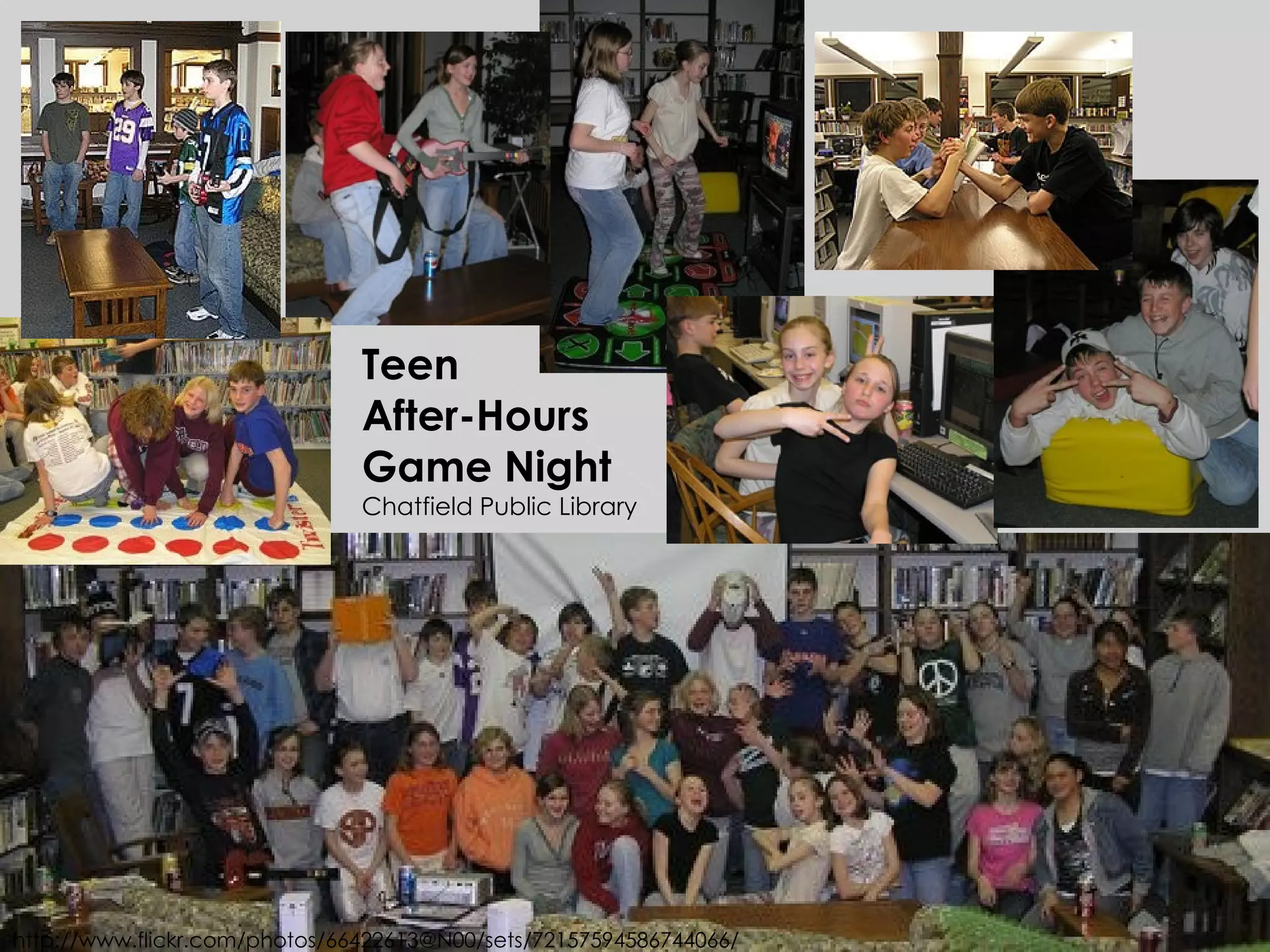 Teen  After-Hours Game Night Chatfield Public Library http://www.flickr.com/photos/66422613@N00/sets/72157594586744066/ 