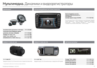 Последняя дата обновления –10.07.2015 16
Мультимедиа. Динамики и видеорегистраторы
PARKCITY DVR-HD 570PARKCITY DVR-HD 540
77 11 546 575 77 11 547 142
ВидеорегистраторсFULLHD-качествомсъемки иповоротнымобъективом. ВидеорегистраторсFULLHD-качествомсъемки иповоротнойна180°камерой.
МУЛЬТИМЕДИЙНАЯ СИСТЕМА PHANTOM
Мультимедийная система
Phantom DVM 2210 G i6 / IS +
ПО Навител
(камера заднего вида СА2305) 77 11 547 632
В комплектациях Access, Confort необходимо менять облицовку передней
панели: 682608350R — черная глянцевая с серебристой окантовкой;
682601960R — черная глянцевая; 682609827R — черная матовая
с серебристой окантовкой; 682601883R — черная матовая.
* Устанавливается в зависимости от комплектации модели автомобиля.
ДИНАМИКИ*
Focal Music Drive (динамики и твиттеры) 77 11 575 881
Focal Music Drive (передние, задние
динамики, твиттеры, сабвуфер) 77 11 575 882
Prology®
CS-1322, 2 шт.	 77 11 471 062
SONY 13 см, 150 Вт, 2 шт.	 77 11 577 099
KENWOOD KFC-E13RN 15W, 2 шт.	 77 11 427 184
АВТОМАГНИТОЛЫ*
Prology®
MCA-1080U	 77 11 547 214
KENWOOD KMM 261	 77 11 577 090
Pioneer DEH1600UB	 77 11 577 092
Pioneer DEH2600UB	 77 11 577 093
 