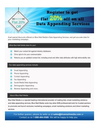 Get Flat 20% Off on all Data Appending Services - Blue Mail Media Inc