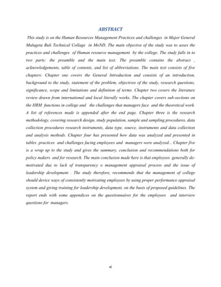 Practices and Challenges of Human Resource Management in Major General ...