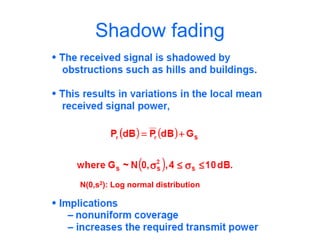 Shadow fading
N(0,s2): Log normal distribution
 