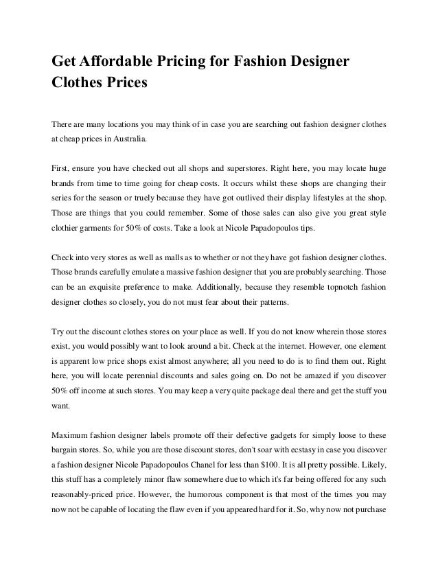 Get affordable pricing for fashion designer clothes prices