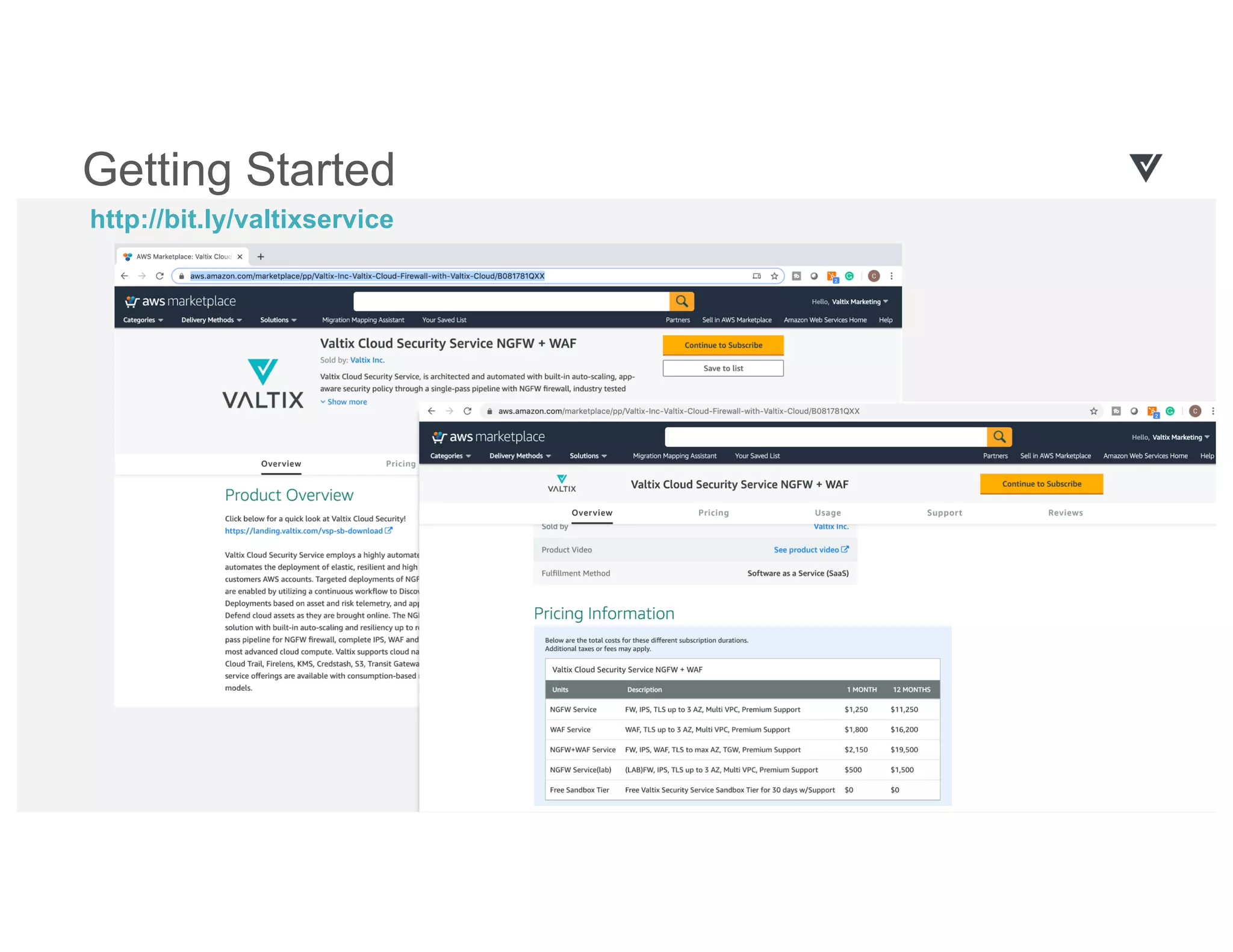 Getting Started
http://bit.ly/valtixservice
 