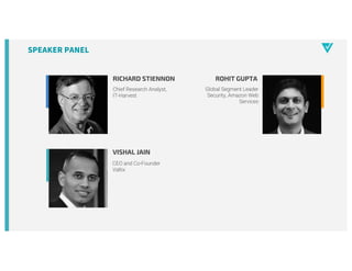 RICHARD STIENNON
CEO and Co-Founder
Valtix
ROHIT GUPTA
Global Segment Leader
Security, Amazon Web
Services
SPEAKER PANEL
VISHAL JAIN
Chief Research Analyst,
IT-Harvest
 