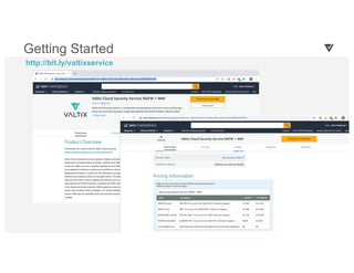 Getting Started
http://bit.ly/valtixservice
 