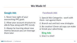 | Confidential 59
Google Ads Facebook Ads
We Made It!
1. Special Ads Categories - work with
them- not against them
2. Bran...