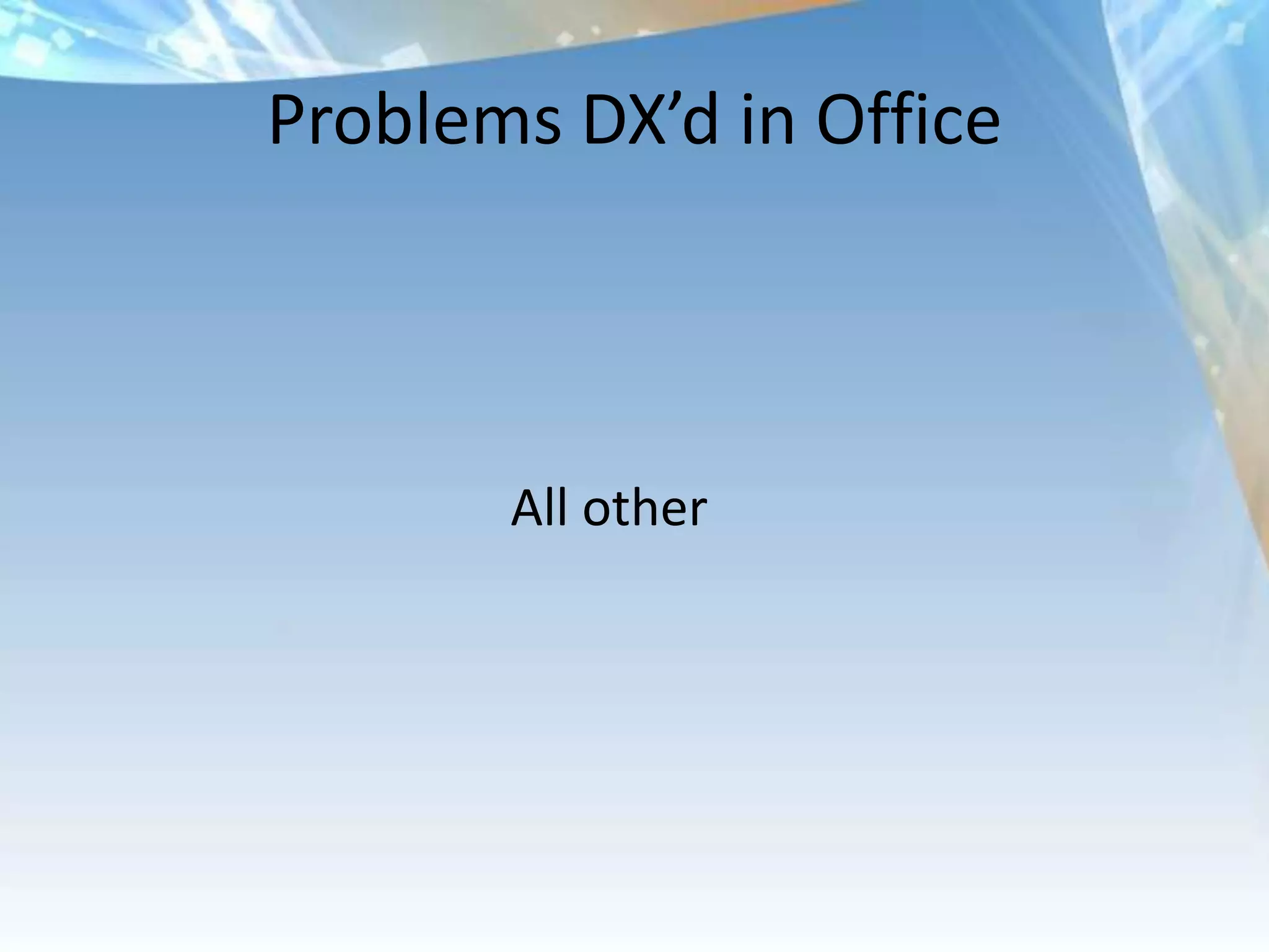 Problems DX’d in Office



       All other
 