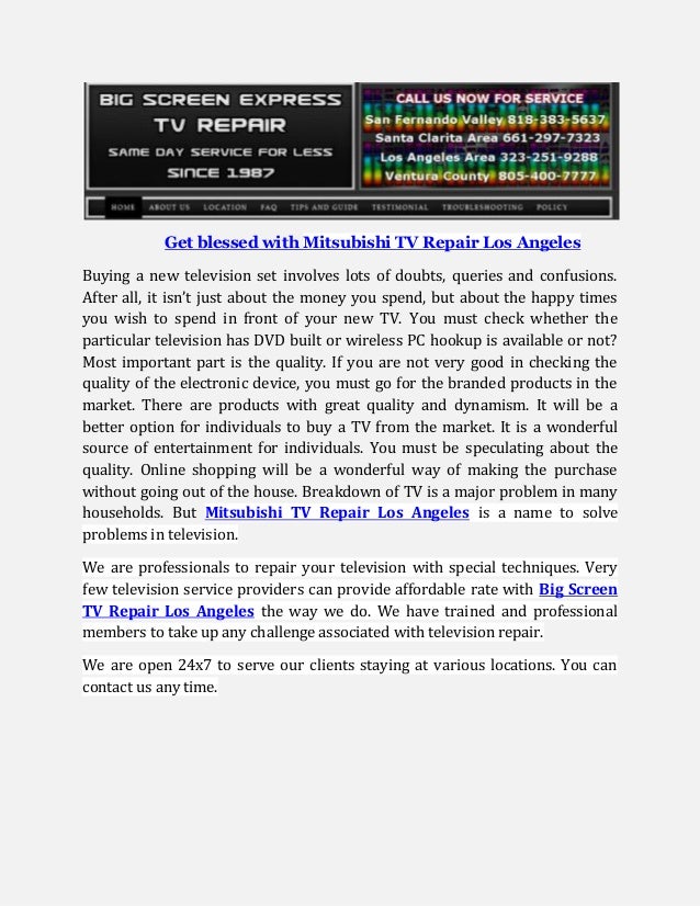 Get blessed with mitsubishi tv repair los angeles