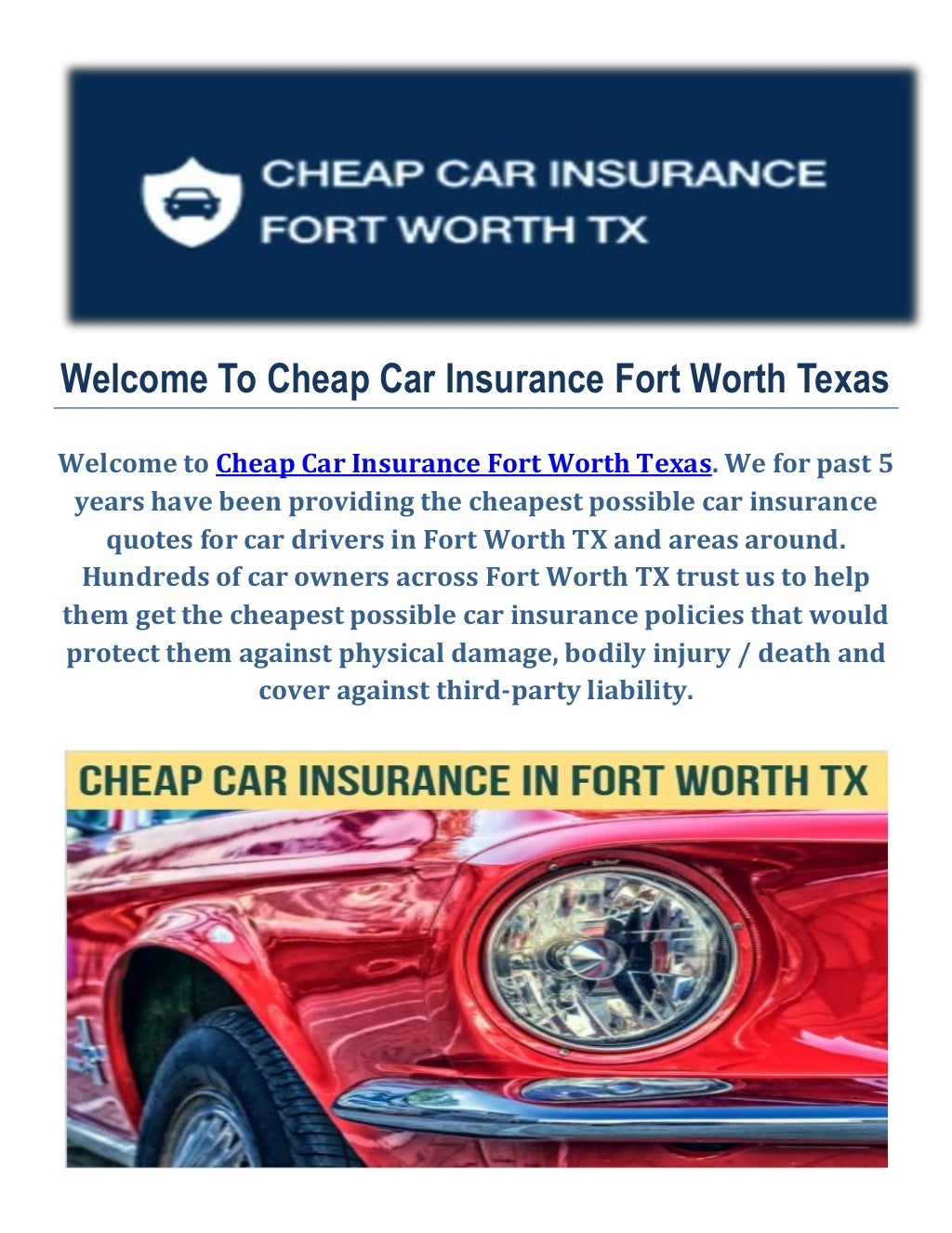 Get Cheap Car Insurance in Fort Worth