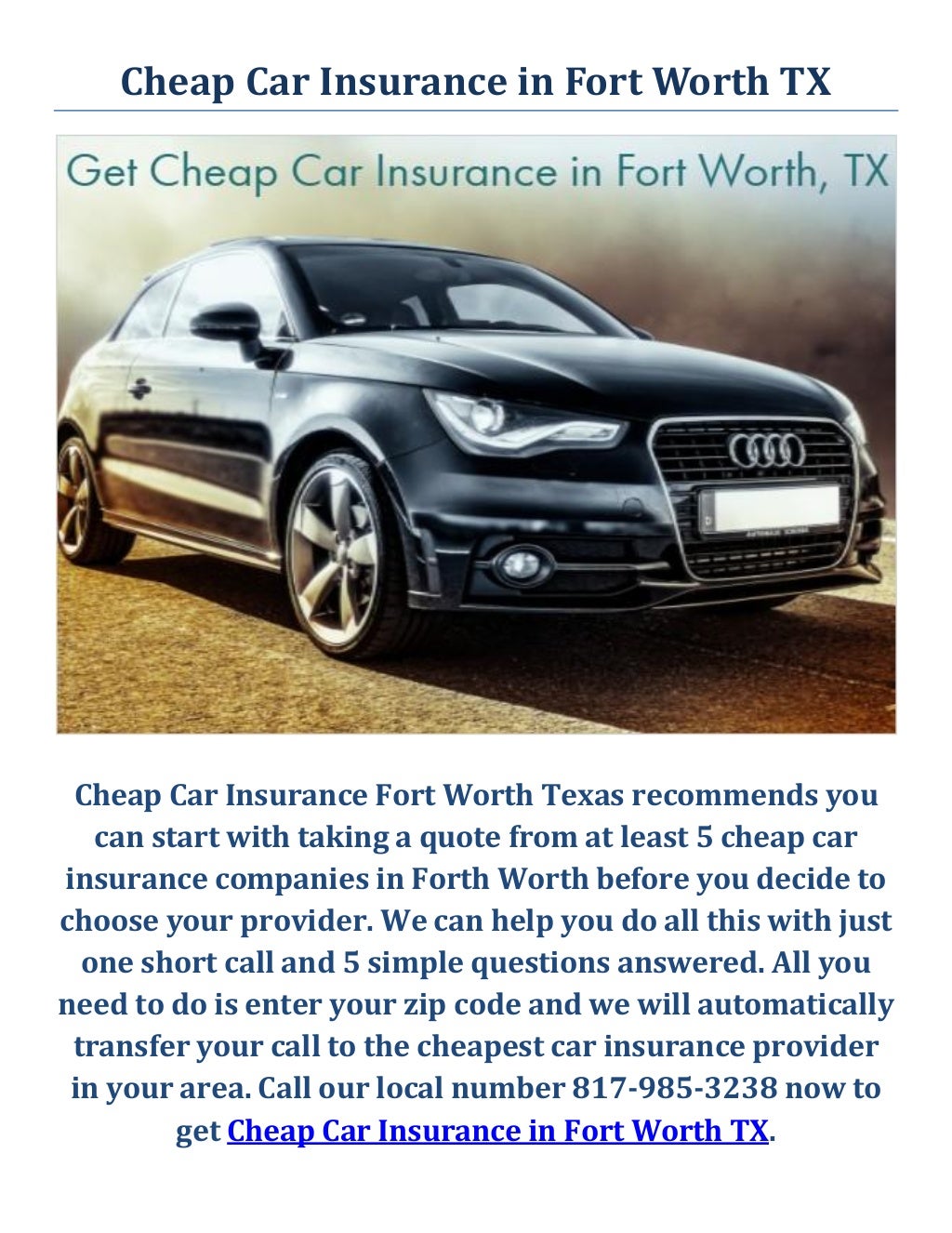 Get Cheap Car Insurance in Fort Worth
