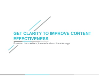 GET CLARITY TO IMPROVE CONTENT
EFFECTIVENESS
Focus on the medium, the method and the message
 