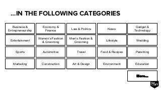 Business &
Entrepreneurship
Economy &
Finance
Law & Politics News
Gadget &
Technology
Entertainment
Women’s Fashion
& Grooming
Men’s Fashion &
Grooming
Lifestyle Wedding
Sports Automotive Travel Food & Recipes Parenting
Marketing Construction Art & Design Environment Education
More…
…IN THE FOLLOWING CATEGORIES
 
