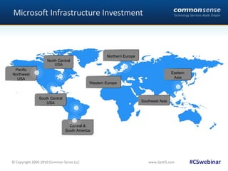 Microsoft Infrastructure Investment #CSwebinar North Central USA South Central USA Northern Europe Western Europe  Eastern Asia Southeast Asia Central & South America Pacific Northwest USA 
