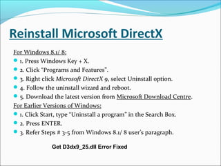 Get D3dx9 25.Dll Error Fixed | PPT