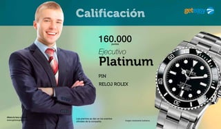 Ahora le toca a usted
www.geteasygroup.com
Calificación
PIN
160.000puntos
Ejecutivo
Platinum
RELOJ ROLEX
Imagen meramente ilustrativa.
Los premios se dan en los eventos
oficiales de la compañía.
 