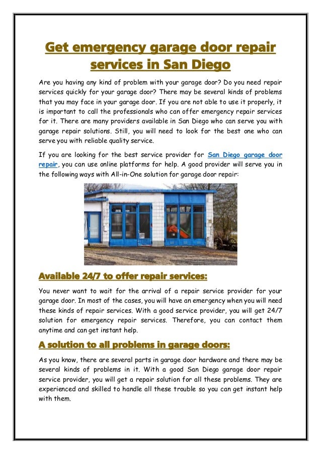 Get Emergency Garage Door Repair Services In San Diego