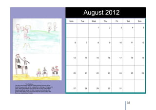 August 2012
                                                                   Mon        Tue        Wed        Thu        Fri        Sat        Sun


                                                                                                1          2          3          4          5




                                                                          6          7          8          9         10         11         12




                                                                         13         14         15         16         17         18         19




                                                                         20         21         22         23         24         25         26




                   The Wedding
The day would begin with the bridal grooming process at the
bride's house as well as the bridegroom's shaving at the groom's
place. Both preparations were done with musical instruments              27         28         29         30         31
playing traditional songs for them. As soon as the bride and
groom were ready, they would set off to the church, each with
their own relatives and friends




                                                                                                                          32
 