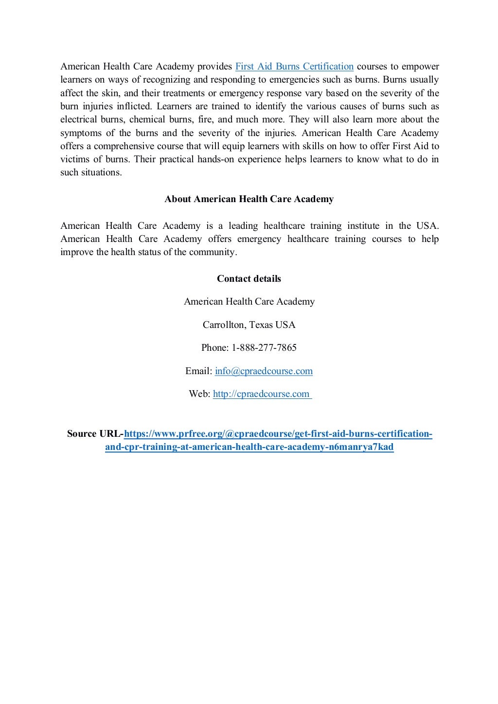 Get First Aid Burns Certification and CPR Training at American Health