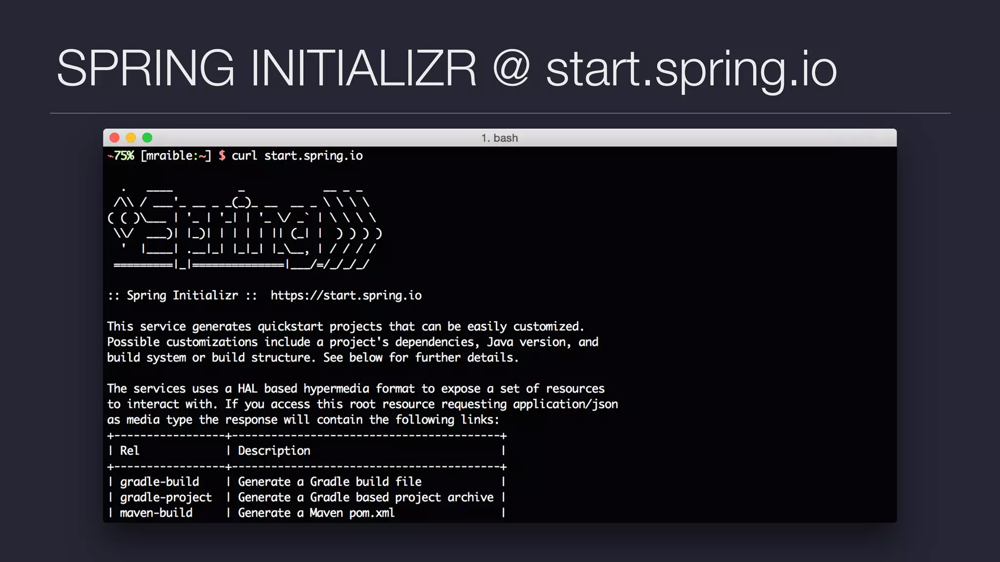 SPRING INITIALIZR @ start.spring.io
 