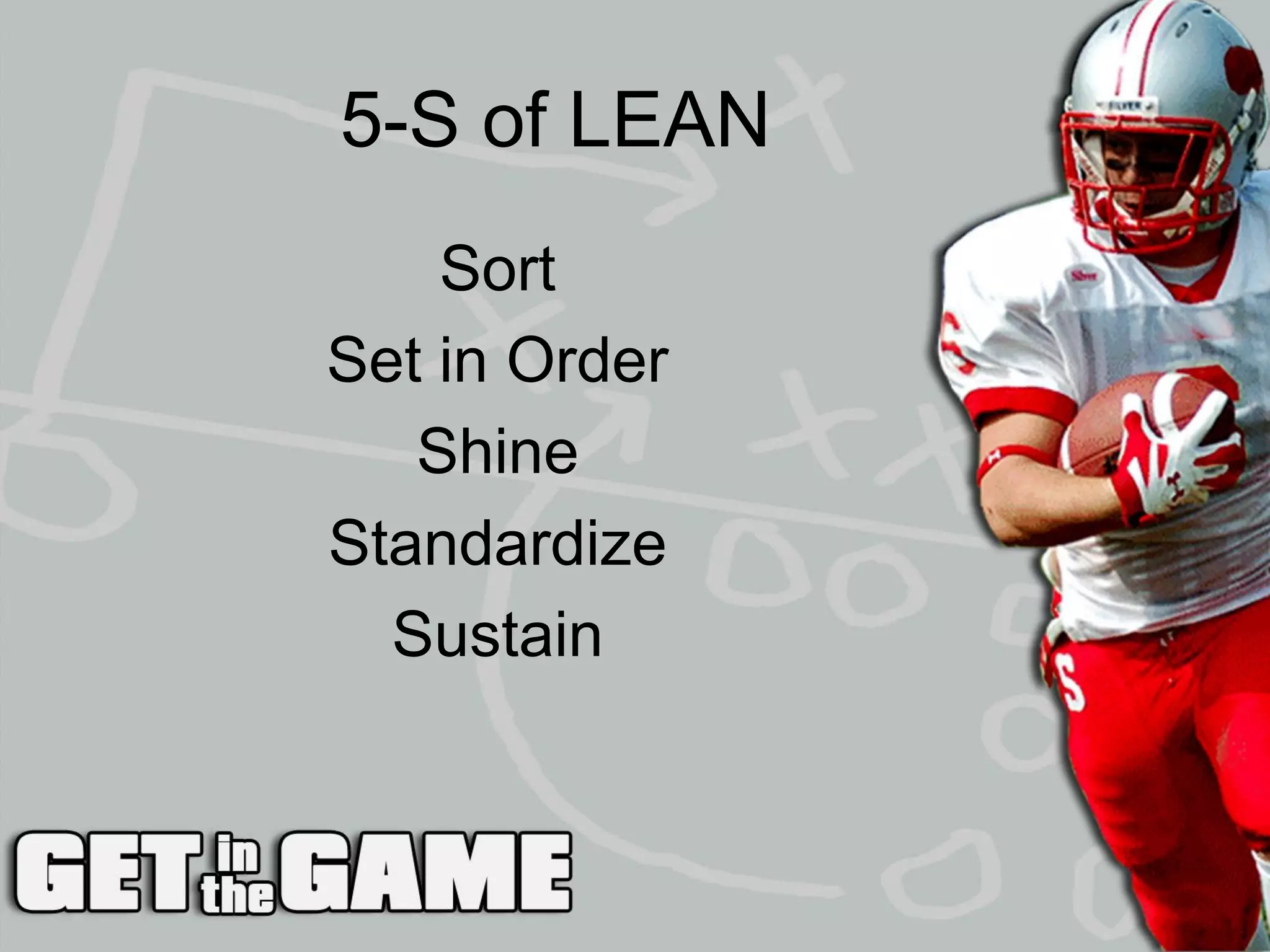 5-S of LEAN
    Sort
Set in Order
   Shine
Standardize
  Sustain
 