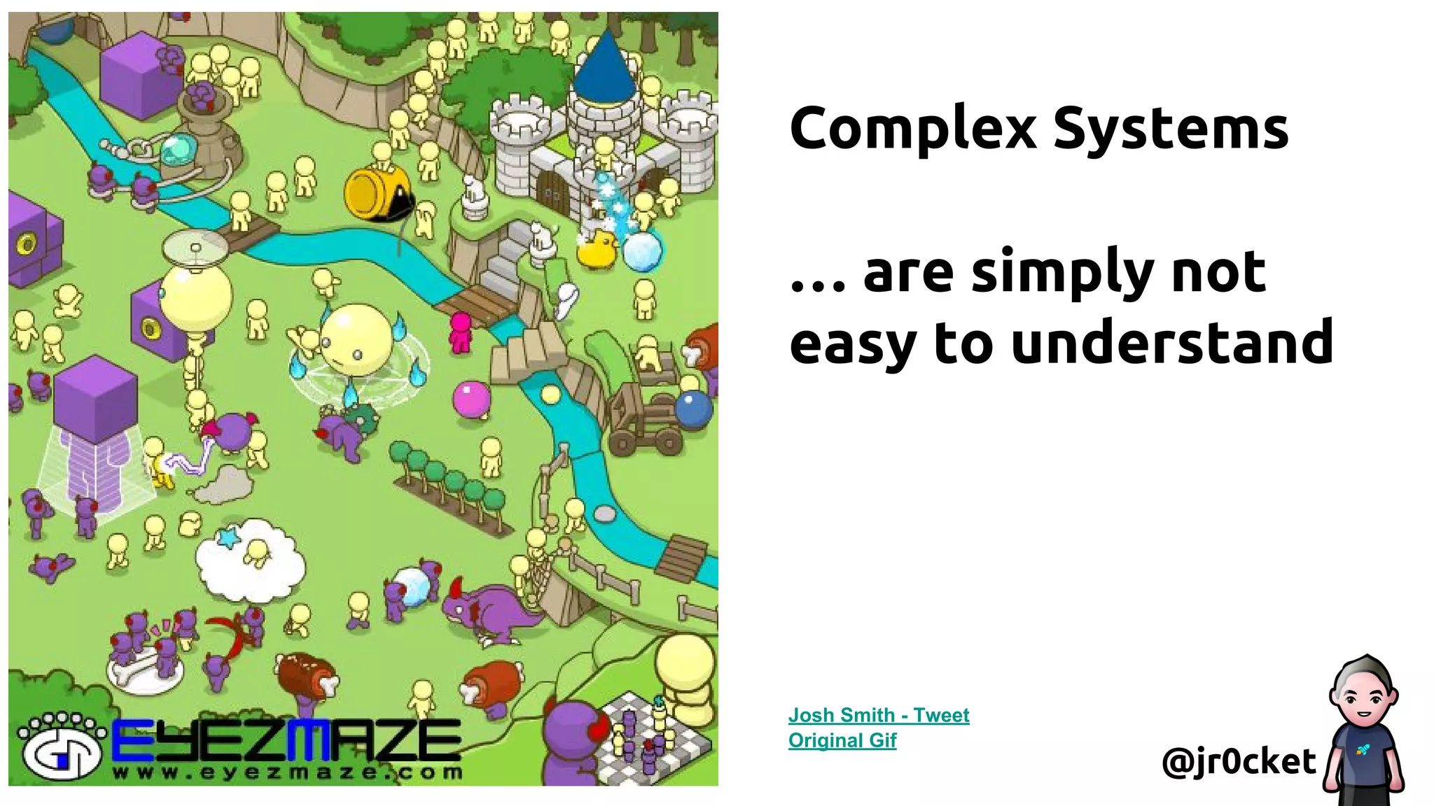 Complex Systems … are simply not easy to understand @jr0cket Josh Smith - Tweet Original Gif 