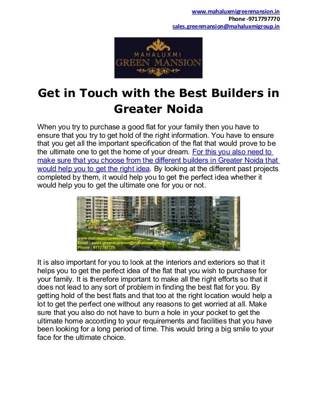 Get in Touch with the Best Builders in Greater Noida