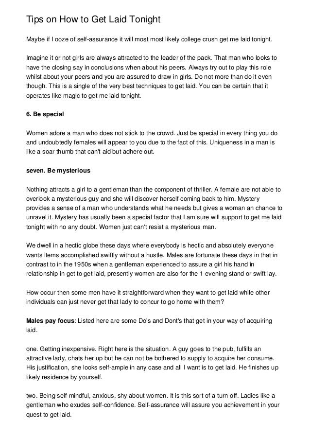 Tips on How to Get Laid Tonight