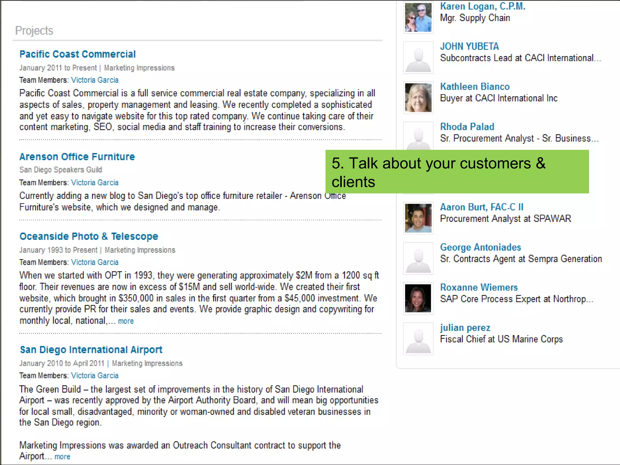 5. Talk about your customers & clients 