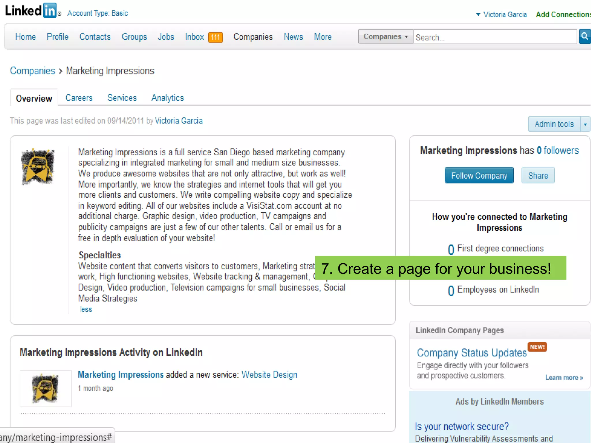 7. Create a page for your business! 