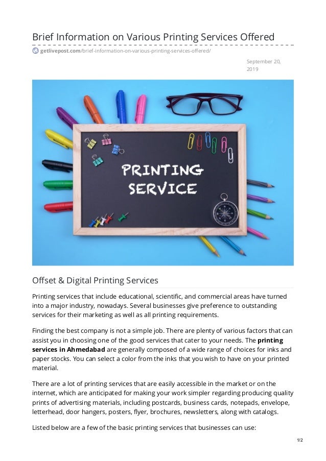 Brief Information on Various Printing Services Offered