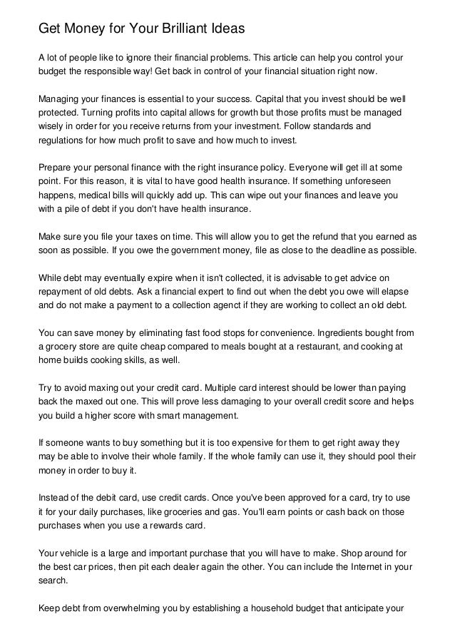 Get Money For Your Brilliant Ideas