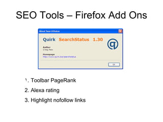 SEO Tools – Firefox Add Ons Toolbar PageRank Alexa rating Highlight nofollow links 