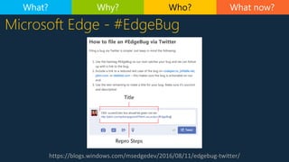 https://blogs.windows.com/msedgedev/2016/08/11/edgebug-twitter/
Microsoft Edge - #EdgeBug
What now?What? Why? Who?
 