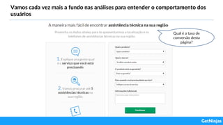 Vamos cada vez mais a fundo nas análises para entender o comportamento dos
usuários
Qual é a taxa de
conversão desta
página?
 